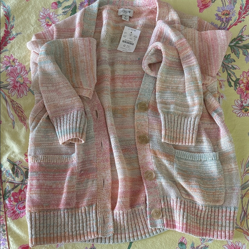 J. Crew Women's Pink and Cream Knit Sweater